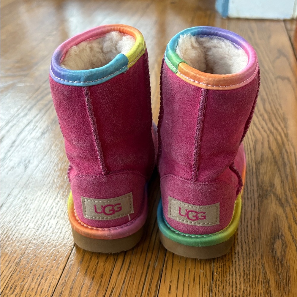 Hot pink Uggs with rainbow trim
